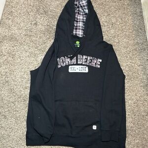 John Deere Black Hoodie with Plaid Lining